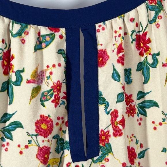 Spruce and Sage Plus Size 20 Floral Print Midi Dress | Cream & Navy V-Neck - Picture 12 of 15